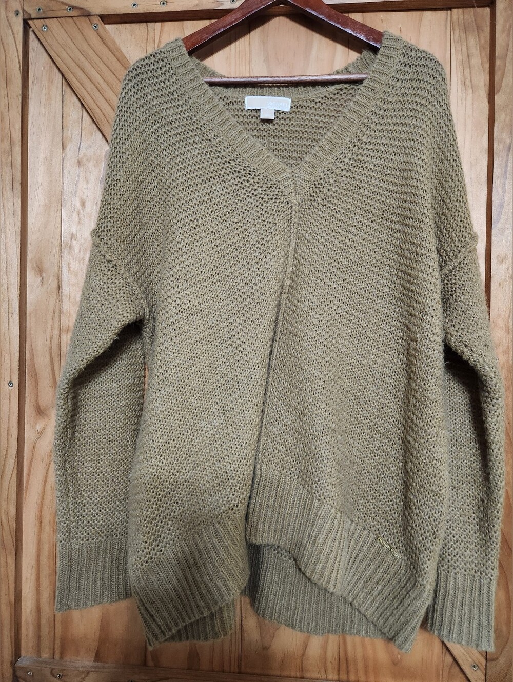 Michael Kors Wool Blend Chunky Knit V Neck Sweater Oversized Cottage Core Boxy